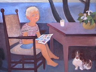 Nick and Two Dogs  1940s  oil.