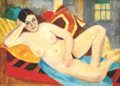 Nude with Red Pillows.  1970s  oil.