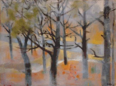 The Woods (from Betty's window) 1970s  oil.