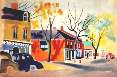 Unttitled Street Scene (Niagara)  1940s  Watercolor  (Collection Of Court and Pam Noxon)