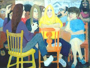 Students With Yellow Chair 1970s  oil.